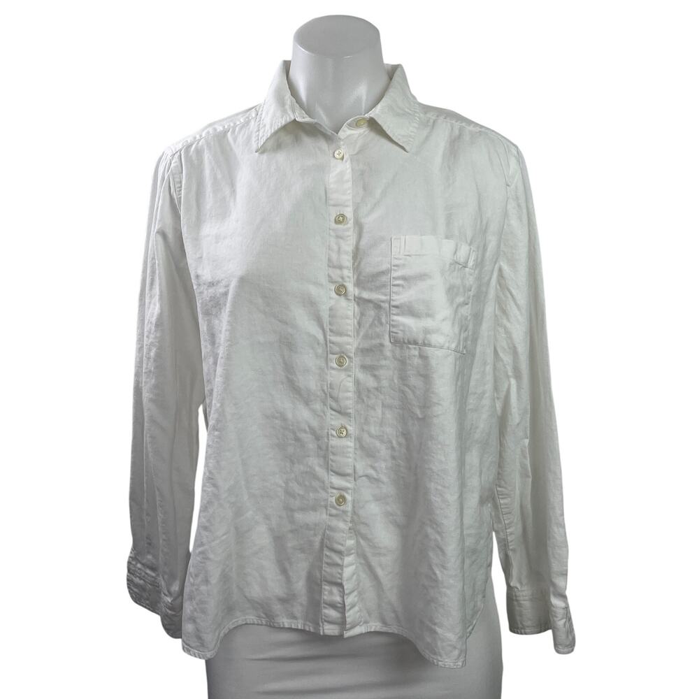 Ann Taylor LOFT Women's White Linen Long Sleeve Pocket Button Down Shirt Top S